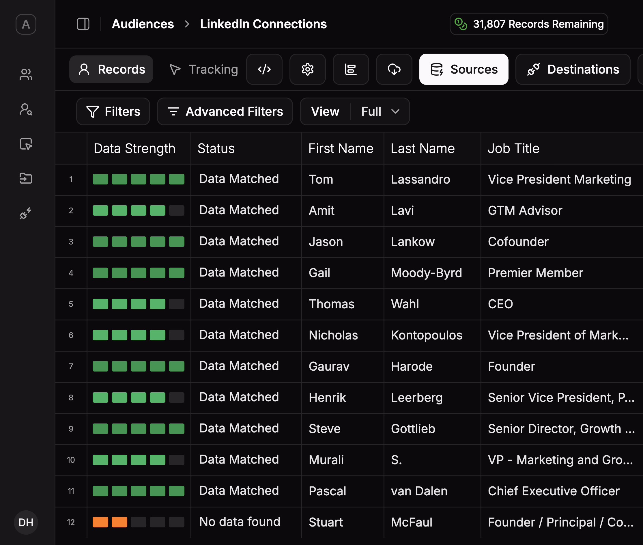 ContactLevel audience builder interface showing contact list upload, data enrichment, and audience creation workflow for precise contact-level targeting across advertising platforms